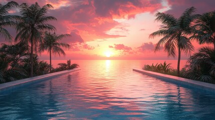 Canvas Print - Tropical Sunset Reflection in Infinity Pool