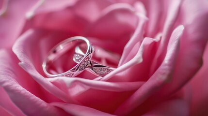 Wall Mural - wedding bands on a pink rose