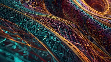 Colorful peacock feather texture with a net-like pattern