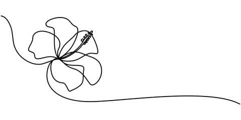 Hibiscus Flower Continuous Line Drawing with Editable Stroke, One continuous line drawing of hibiscus flower. Floral abstract symbol in simple linear style. Organic red herbal tea concept in editable
