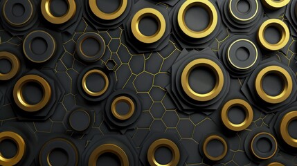 Wall Mural - Abstract Geometric Pattern with Black and Gold Circles