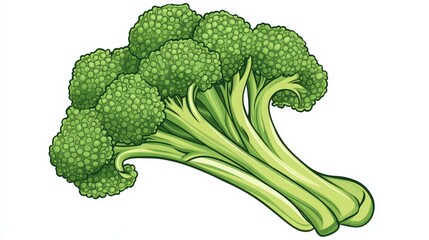 Fresh Broccoli Minimal Vector Illustration on White Background with Copy Space - Clean and Simple Design for Nutrition Concepts