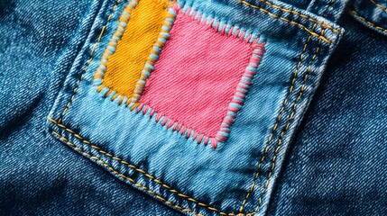 colorful patch on denim fabric