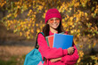 © be free - knowledge and education. september 1. autumn nature in september. school girl study in autumn. education in modern school. autumn style of teen girl going to school. September mood