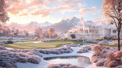 Sticker - Winter Wonderland Luxury Golf Resort with Mountain View