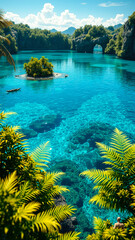 Wall Mural - Tranquil Lagoon with Lush Foliage and Clear Turquoise Water