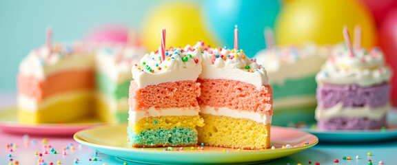 Poster - Rainbow Birthday Cake with Sprinkles and Candles