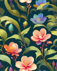 Poster - Antique botanical illustrations with rich detailing seamless design pattern