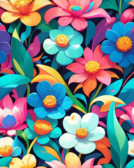 Poster - Brightly colored floral tiles for a cheerful vibe seamless design pattern