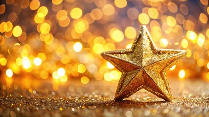 Wall Mural - Sparkling golden Christmas star against a defocused bokeh background, Christmas, star, ornament, decoration, golden, sparkly