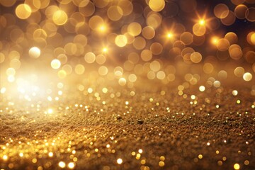 Wall Mural - golden glitter macro shot with blurry lights in background