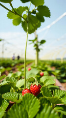 Canvas Print - Ripe Strawberries in a Greenhouse