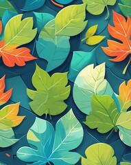 Poster - Nature inspired tiles with leaf motifs seamless tile design pattern wallpaper