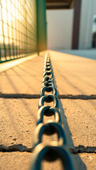 Poster - Chain on Pavement Leading Towards Sunlit Horizon