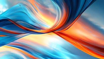 Wall Mural - Dynamic Dance of Warm and Cool Waves in Abstract Art Reflecting Sky and Sunset Interplay