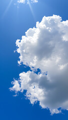 Sticker - Blue sky with white clouds and sun rays