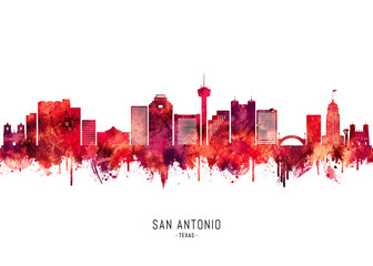 Canvas Print - San Antonio Texas Skyline Red