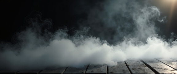 Canvas Print - Smoke and Fog over Wooden Planks