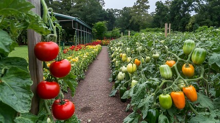 Wall Mural - A vibrant vegetable garden bursting with color and fresh produce
