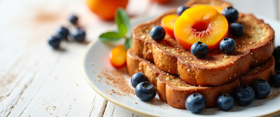 Canvas Print - Delicious French Toast with Peach and Blueberries