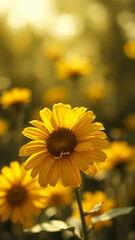 Poster - Golden Sunlit Sunflower Close-Up