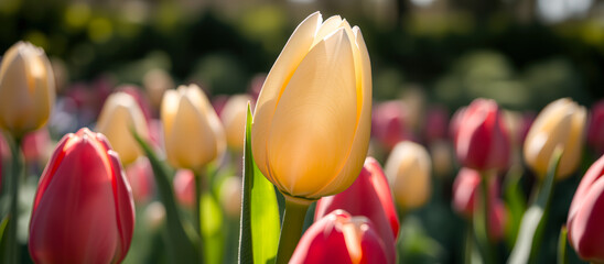 Wall Mural - close up of a single yellow tulip