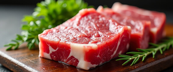 Sticker - Raw Beef Steak on a Wooden Board