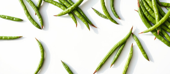 Wall Mural - Green beans on white background