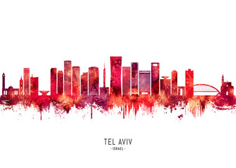 Wall Mural - Tel Aviv Israel Skyline Red