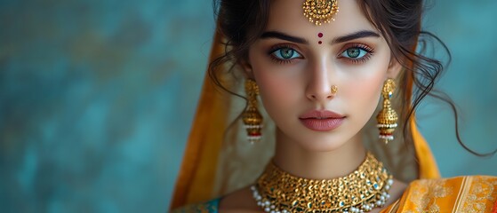 Wall Mural - Beautiful woman with traditional Indian jewelry and bindi.