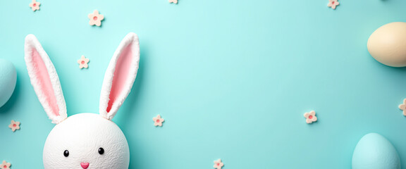 Sticker - Easter bunny and eggs on blue background