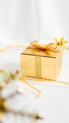 Sticker - Gold Gift Box with Festive Decoration