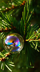 Sticker - Rainbow Bubble on a Pine Branch