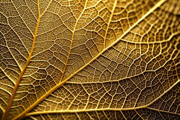 Wall Mural - Close-up of golden leaf with detailed veins and texture