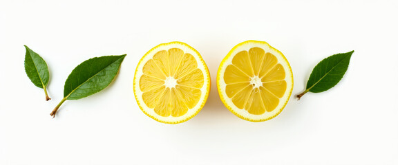 Wall Mural - Lemon Slices with Green Leaves