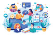 © Iftikhar alam - A group of professionals collaborates using a customizable CRM system to improve client relationships and streamline communication in a contemporary workspace.