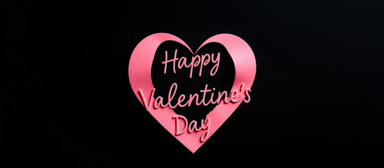 Poster - Pink heart with Happy Valentine's Day cutout on black background