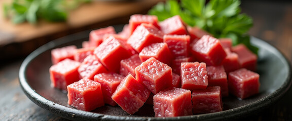 Canvas Print - Fresh Diced Beef Ready for Cooking