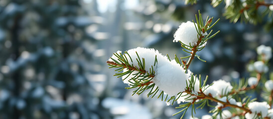 Sticker - Snow-covered Pine Branch in Winter Forest