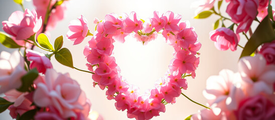 Poster - Pink Flowers Forming a Heart Shape