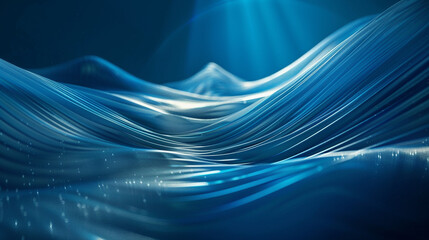 Wall Mural - Abstract blue light waves on a dark background, dark blue water texture closeup background.