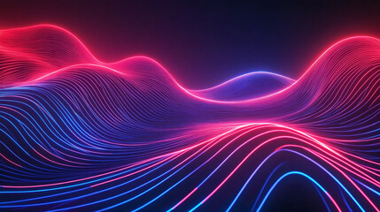 Abstract image of pulsating light waves against a dark background,  Various colorful lights are scattered throughout the photo.