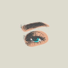 Vector illustration of female eye with eyebrow in photocopy effect.