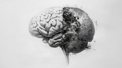Wall Mural - Abstract brain background. Photocopy stippled style with collage elements of brain
