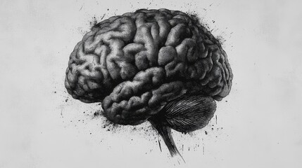 Wall Mural - Abstract brain background. Photocopy stippled style with collage elements of brain