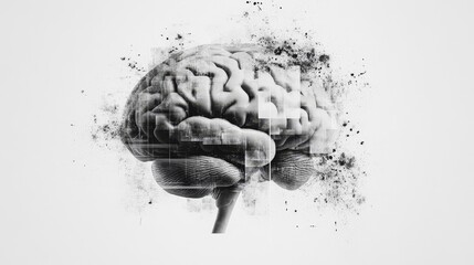 Wall Mural - Abstract brain background. Photocopy stippled style with collage elements of brain