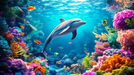 Underwater scene dolphin swimming ocean center image its featuring