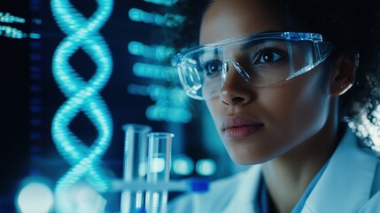 A woman wearing a lab coat