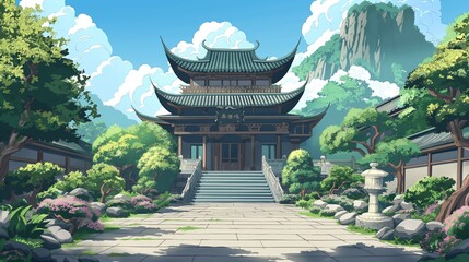 Wall Mural - anime background of nice asian temple view