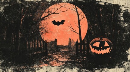 Abstract Halloween background. Photocopy stippled style with collage elements of Halloween